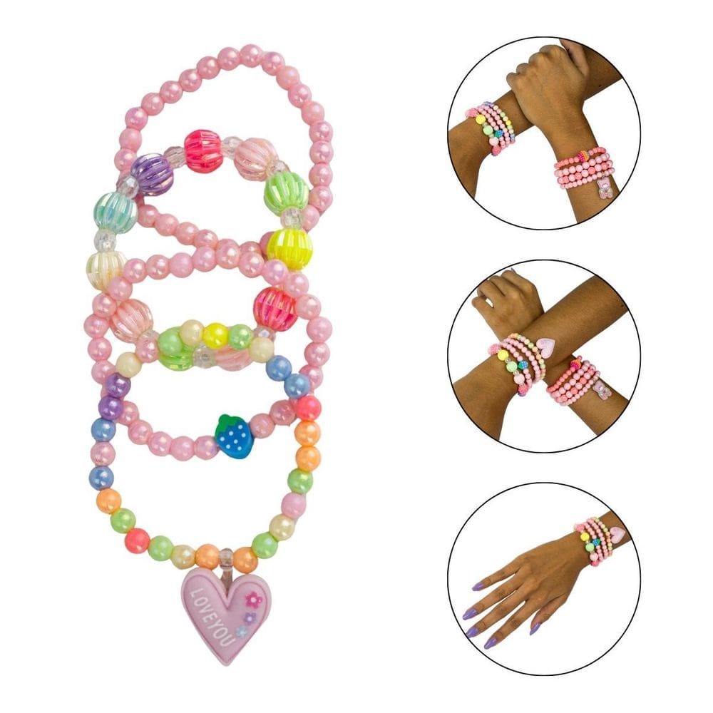 Kit 20 Pulseiras Infantil Pingente Miçanga Colorida Menina
