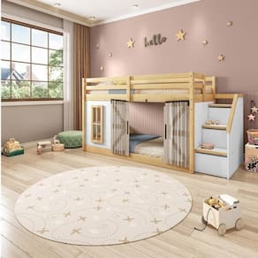 Beliche Montessoriana Garden com Cortina Barn Casatema Branco/Natural
