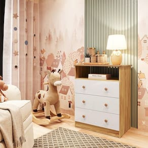 Cômoda Infantil 3 Gavetas 100% MDF Smim New Branco Brilho/Amêndoa