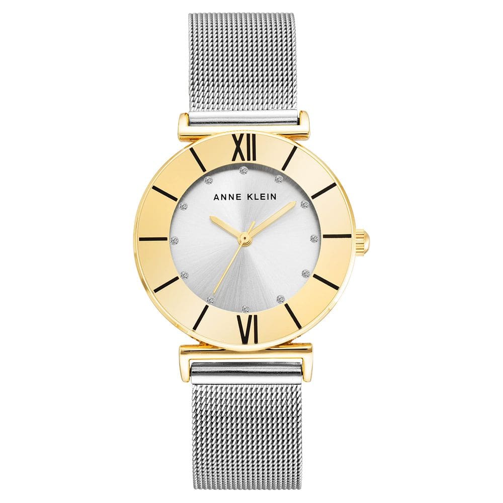 Relógio: pulseira feminina de malha com detalhes em glitter da Anne Klein