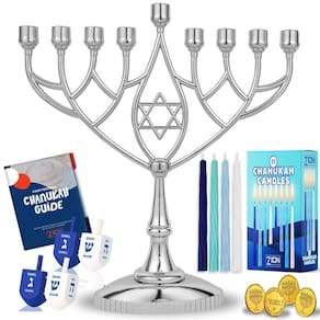 Kit de Menorá de Hanukkah Zion Judaica com 9 Menorá e 44 velas