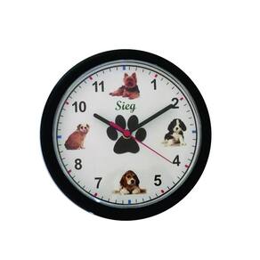 Relógio Sieg Redondo Preto Fundo Cachorro 24cm