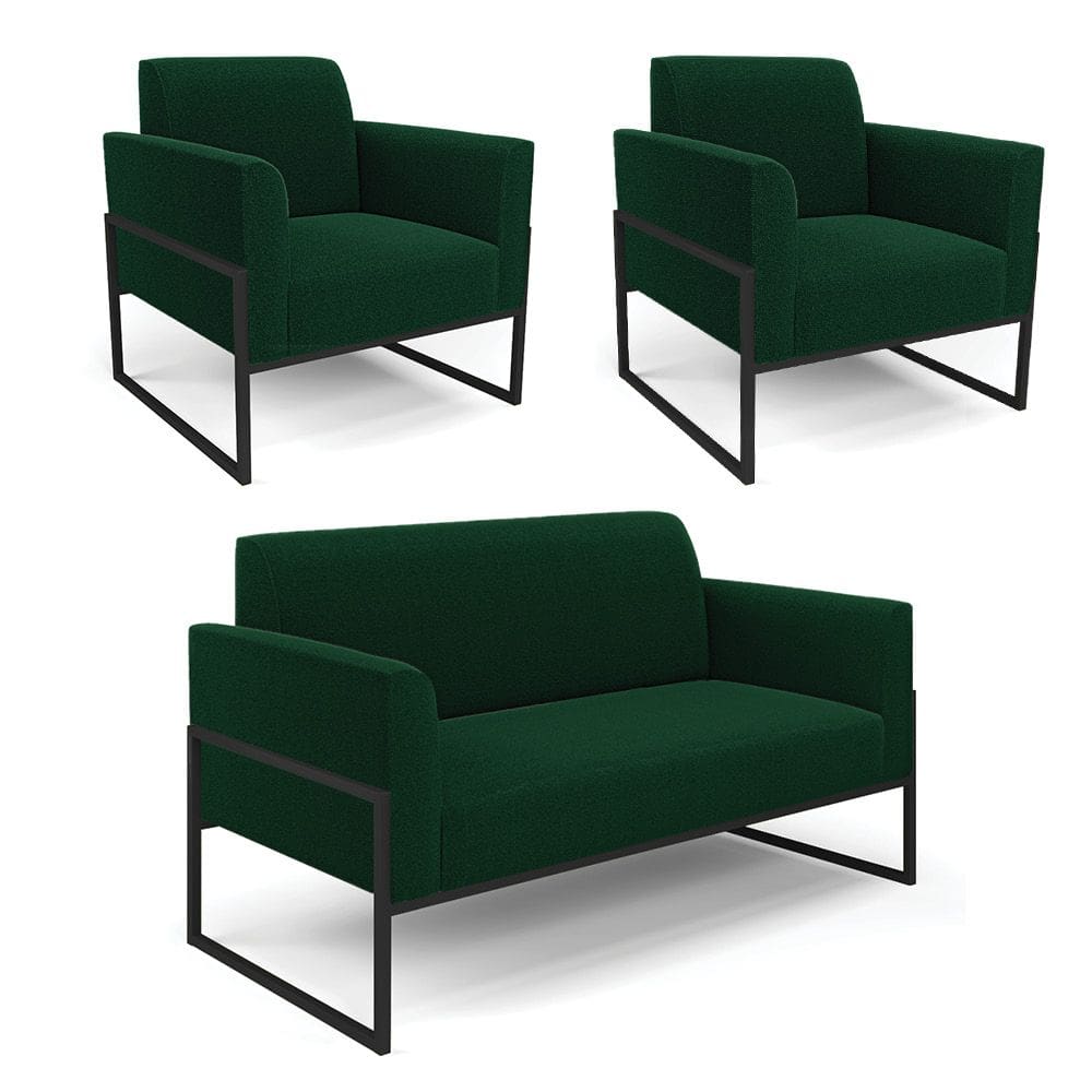 Namoradeira e 2 Poltronas Industrial Alta Preto Marisa Bouclê Verde D03 - D`Rossi