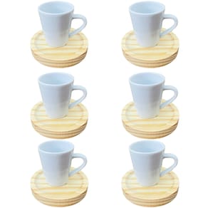 Jogo 6 xícaras café expresso 55ml Porcelana c/ pires redondo