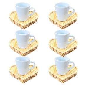 Jogo 6 xícaras café expresso 55ml Porcelana c/ pires coração