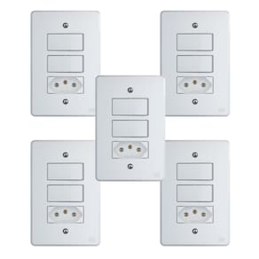 Kit Conjunto Interruptor 4x2 | 2 Teclas Simples 10A + 1 Tomada 10A 250V 5 peças