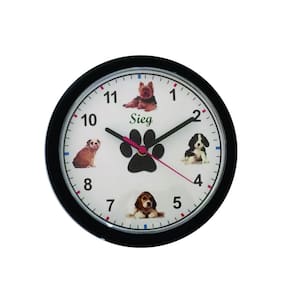 Relógio Sieg Redondo Preto Fundo Cachorro 24cm