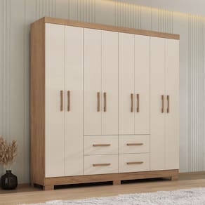 Guarda-Roupa Casal Itapema 8 Portas 4 Gavetas Canela/Rústico/Natural/Off White - Atualle Móveis