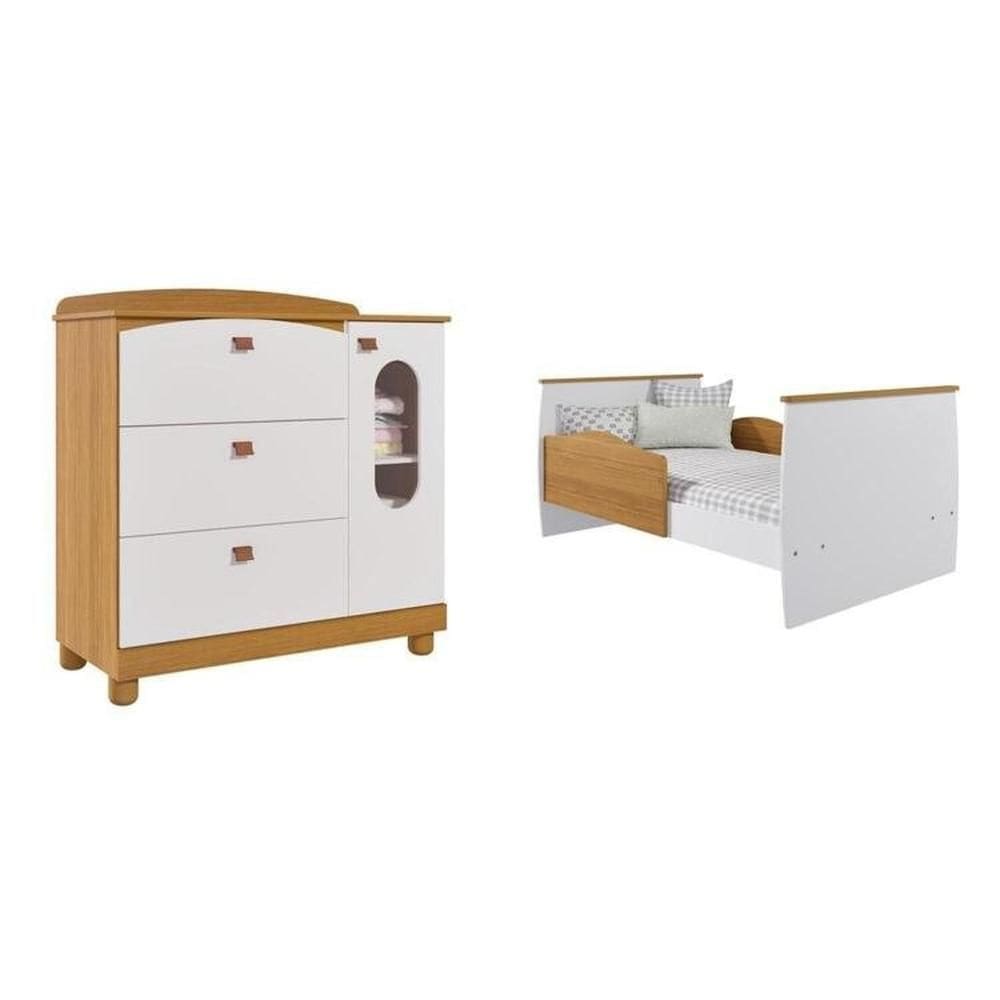 Quarto de Bebê Berço e Cômoda 4 Gavetas Happy Espresso Móveis Nature/Branco