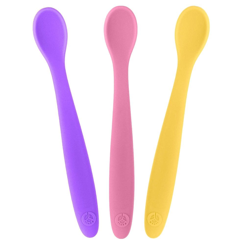 Colheres de bebê de silicone WeeSprout First Stage, conjunto de 3 com estojo