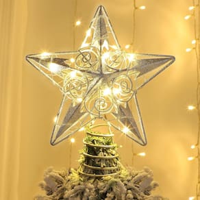 Topper de árvore de Natal Juegoal Star com 20 luzes LED prateadas