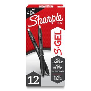 Canetas de gel Sharpie S-Gel Bold Point (1,0 mm), tinta preta, 12 unidades