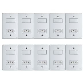 Kit Conjunto Interruptor 4x2 | 1 Tecla Simples 10A + 1 Tomada 10A 250V 10 peças