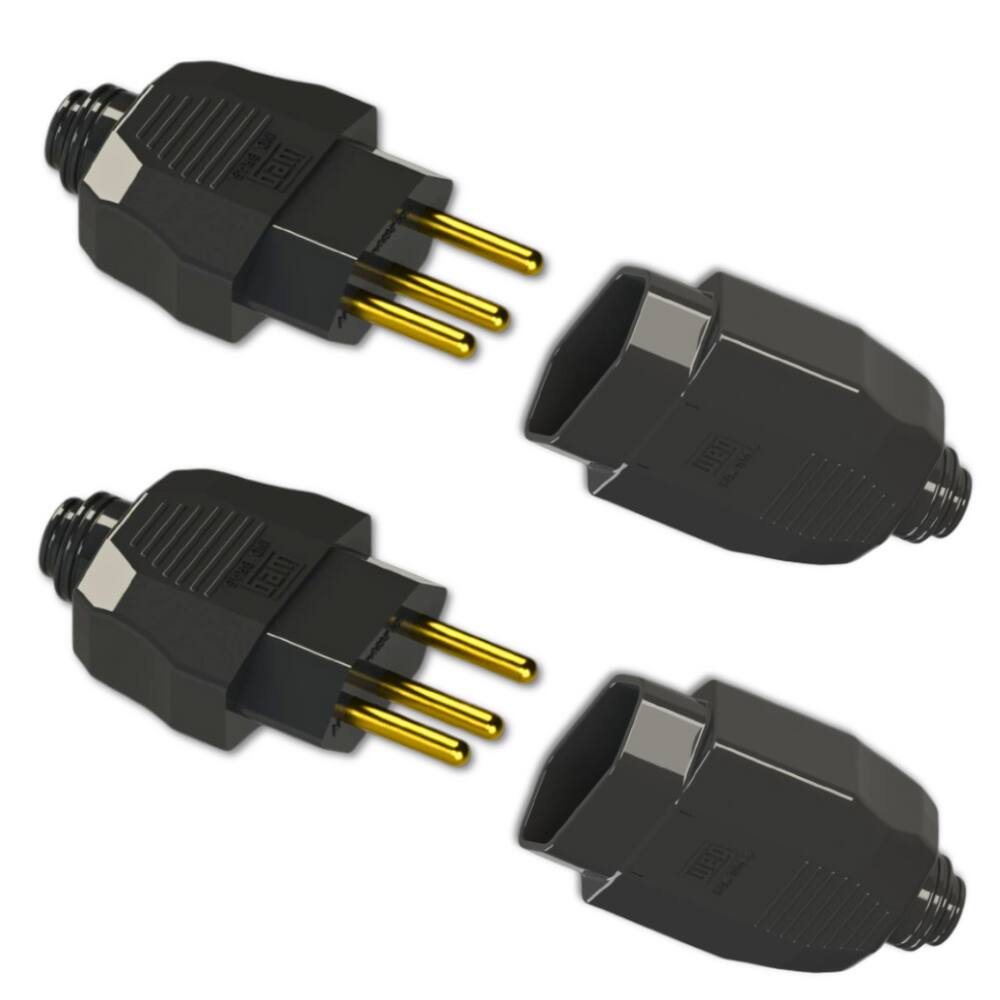 Kit Conjunto Fêmea + Macho 2P+T 20A 250Vca Preto 5 pares