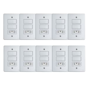 Kit Conjunto Interruptor 4x2 | 2 Teclas Simples 10A + 1 Tomada 10A 250V 10 peças