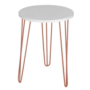 Mesa Apoio Tampo Mdf Branco 45Cm Pé De Ferro Metal Rosa
