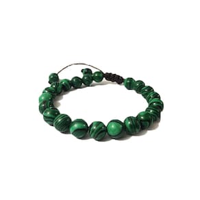 Pulseira Masculina Bolinha Pedra Malaquita Verde 8Mm