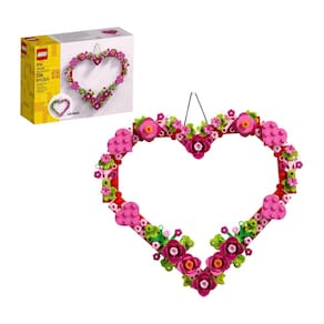 Kit de brinquedos de construção: enfeite de coração LEGO com flores artificiais