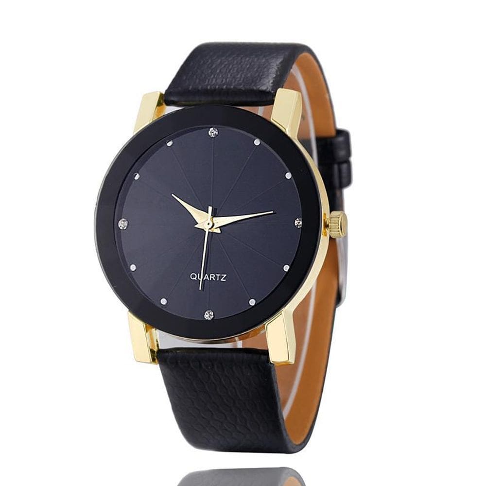 Relógio Luxo Dourado Feminino Casual Couro Preto Intimes