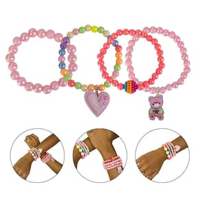Kit 4 Pulseiras Infantil Pingente Miçanga Colorida Menina