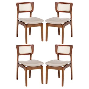 Kit 4 Cadeiras de Jantar Portugal em Madeira Imbuia Encosto Tela Rattan Linho Bege M58