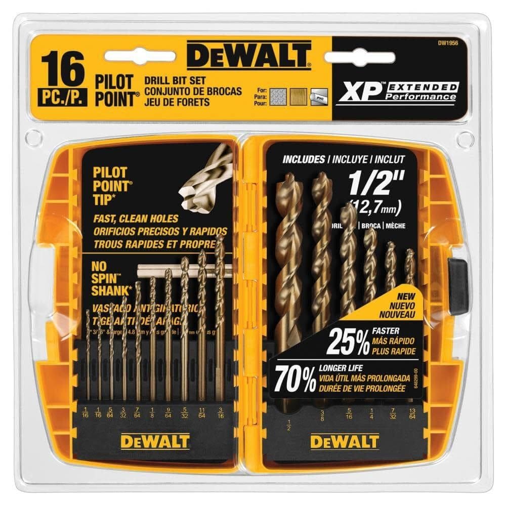 Conjunto de brocas DEWALT DEW-DW1956 com ponto piloto de 16 peças
