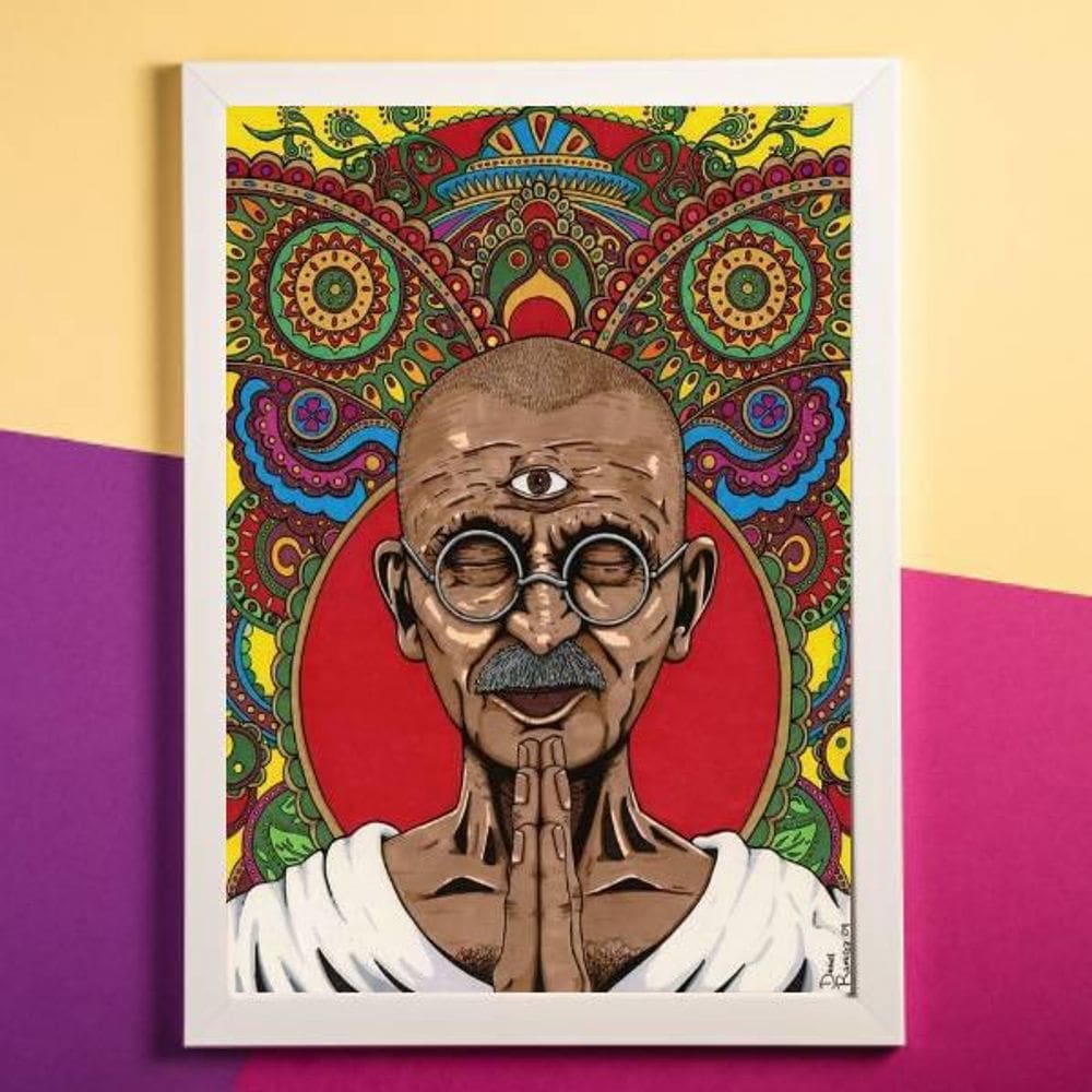 Quadro Decorativo Desenho Gandhi 45x34cm