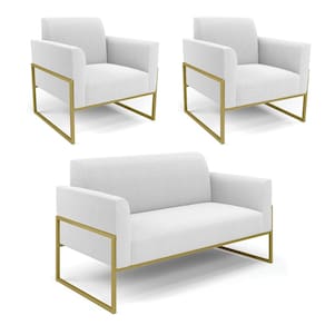 Namoradeira e 2 Poltronas Industrial Alta Dourado Marisa Bouclê Off White D03 - D`Rossi