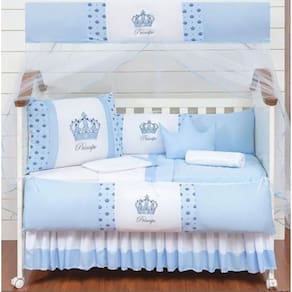 Kit Protetor De Berço 12 Peças Coroa Principe Azul Claro
