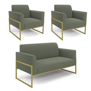 Namoradeira e 2 Poltronas Industrial Alta Dourado Marisa Bouclê Pistache D03 - D`Rossi