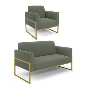Namoradeira e Poltrona Industrial Alta Dourado Marisa Bouclê Pistache D03 - D`Rossi