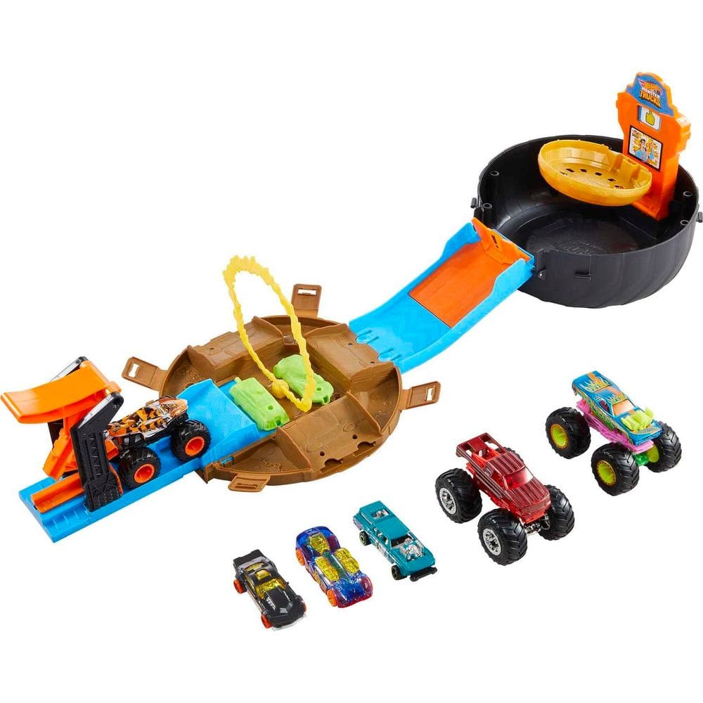 Playset Hot Wheels Toy Monster Trucks com 3 caminhões e 4 carros