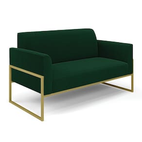 Sofá 2 Lugares Namoradeira Industrial Alta Dourado Marisa Bouclê Verde D03 - D`Rossi