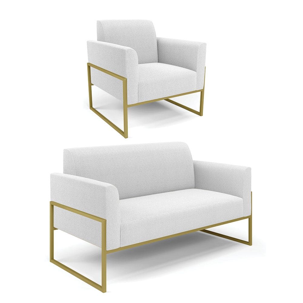 Namoradeira e Poltrona Industrial Alta Dourado Marisa Bouclê Off White D03 - D`Rossi