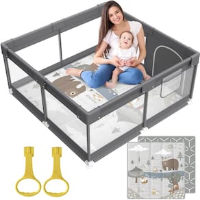 Baby Playpen Fodoss com tapete para bebês e crianças pequenas cinza escuro