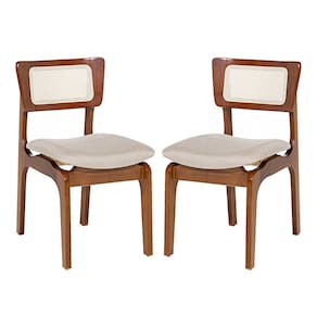 Kit 2 Cadeiras de Jantar Portugal em Madeira Imbuia Encosto Tela Rattan Linho Bege M58