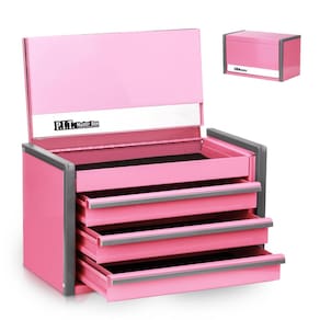 Caixa de ferramentas P.I.T. Mini Pink portátil de 3 gavetas em aço empilhável
