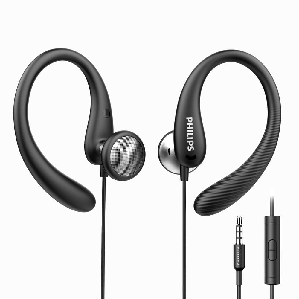 Fones de ouvido PHILIPS Over The Ear com microfone para esportes e corrida, pretos