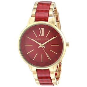 Relógio Anne Klein, pulseira feminina de resina, mostrador vermelho, resistente à água