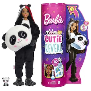 Boneca Barbie Cutie Reveal com fantasia de pelúcia Panda com 10 surpresas