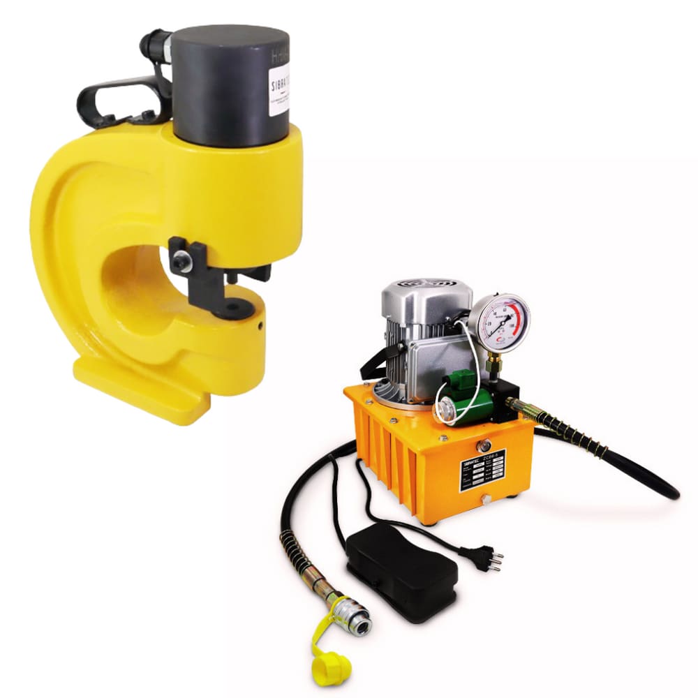 Kit Perfurador Hidráulico HHM-70 | Barramentos de Cobre até 12mm + Bomba Hidráulica Elétrica 70MPa