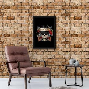 Quadro Guns N` Roses Caveira 33X24 Com Vidro - Madeira Preta