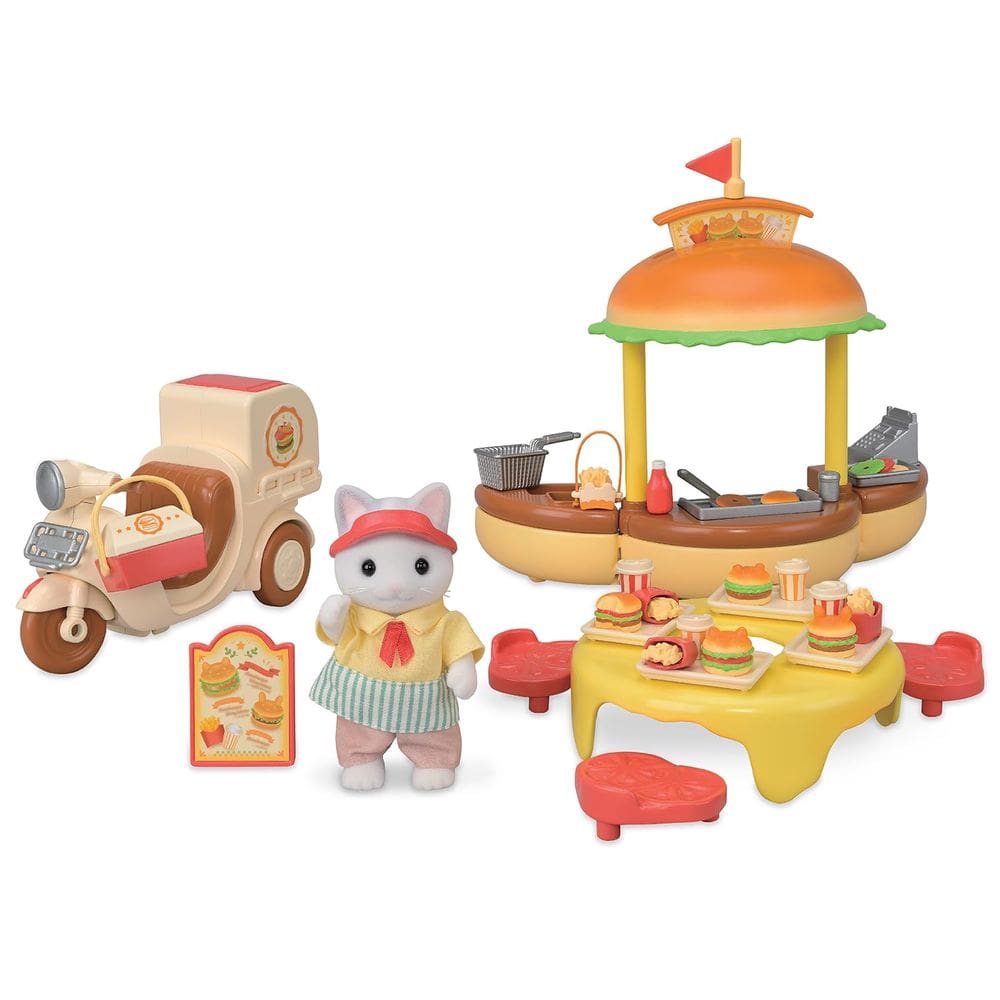 Suporte de hambúrguer Playset Calico Critters com Latte Cat Father