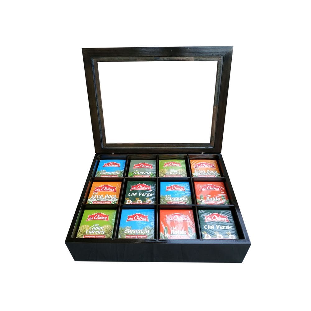 Caixa Para 12 Chás Madeira Ébano