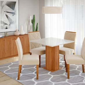 Sala de Jantar Sophia 95 X 95cm com 4 Cadeiras Fernanda Cinamomo/Offwhite/Nude