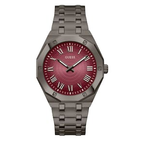 Relógio GUESS para homens, pulseira GUNMETAL, caixa de 42 mm, mostrador vermelho