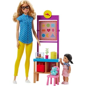 Conjunto de bonecas Barbie Teacher com boneca moderna, boneca pequena e acessórios
