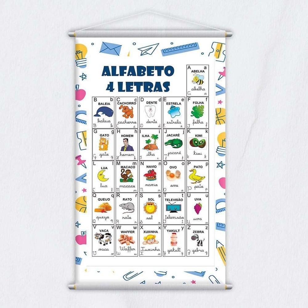 Banner Pedagógico 80x50cm com Bastões de Madeira e Corda