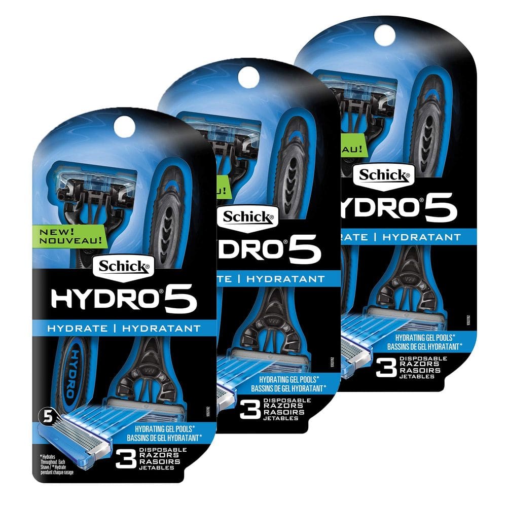 Lâminas de barbear descartáveis Schick Hydro 5 para homens, 9 unidades com aparador