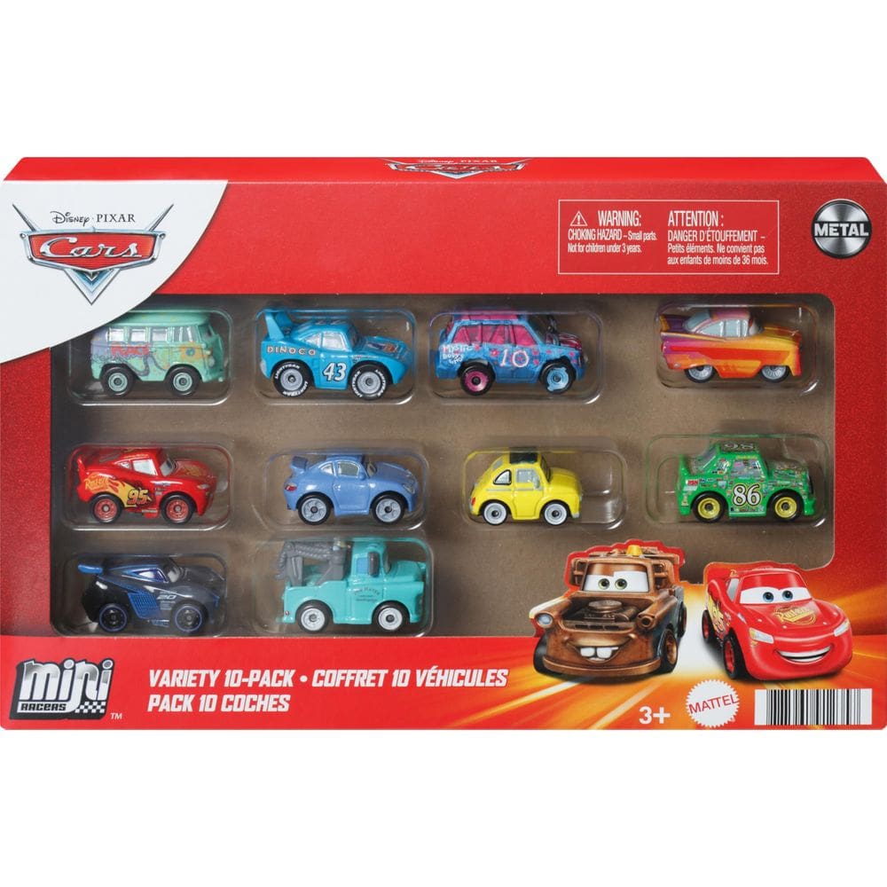 Conjunto de brinquedos Mattel Disney Pixar Cars Mini Racers, pacote com 10 veículos
